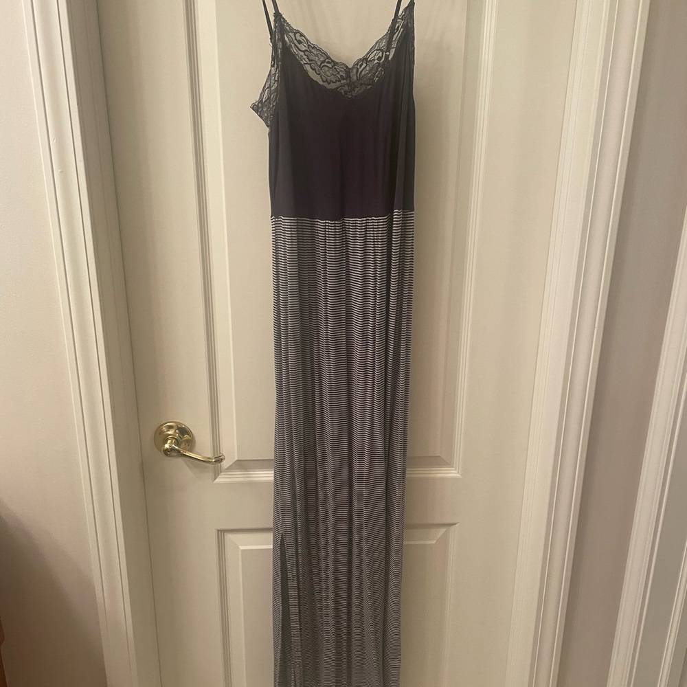 Valerie Bertinelli Black and Gray Maxi Dress